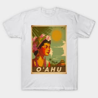 O'Ahu Hawaii Vintage Travel Art Poster T-Shirt